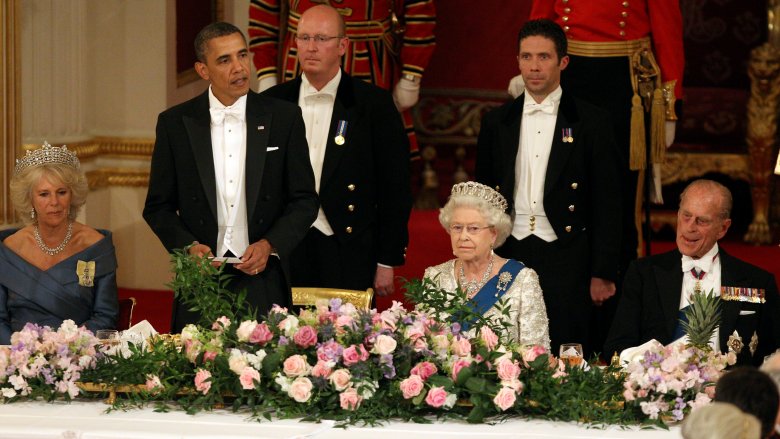 Le président Obama, la reine Elizabeth, Camilla Dutchess de Cornwall, le prince Phillip