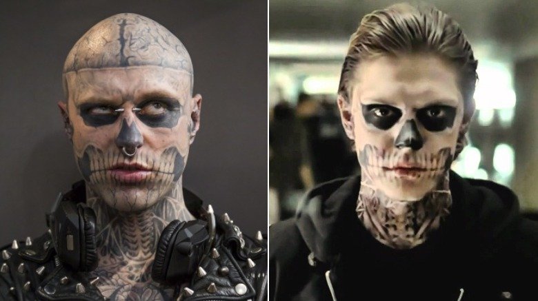 Les tatouages ​​de Zombie Boy contre le maquillage du crâne d'American Horror Story d'Evan Peters