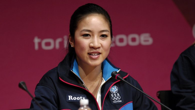 Michelle Kwan parle de presse aux Jeux olympiques d'hiver de 2006 à Turin, Italie