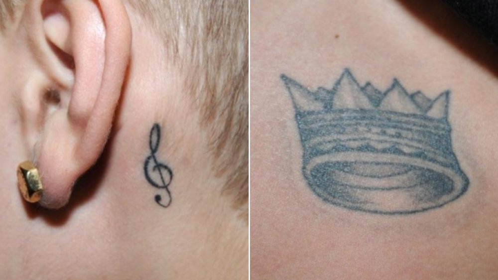 Tatouage de note de musique de Justin Bieber, tatouage de couronne de Justin Bieber