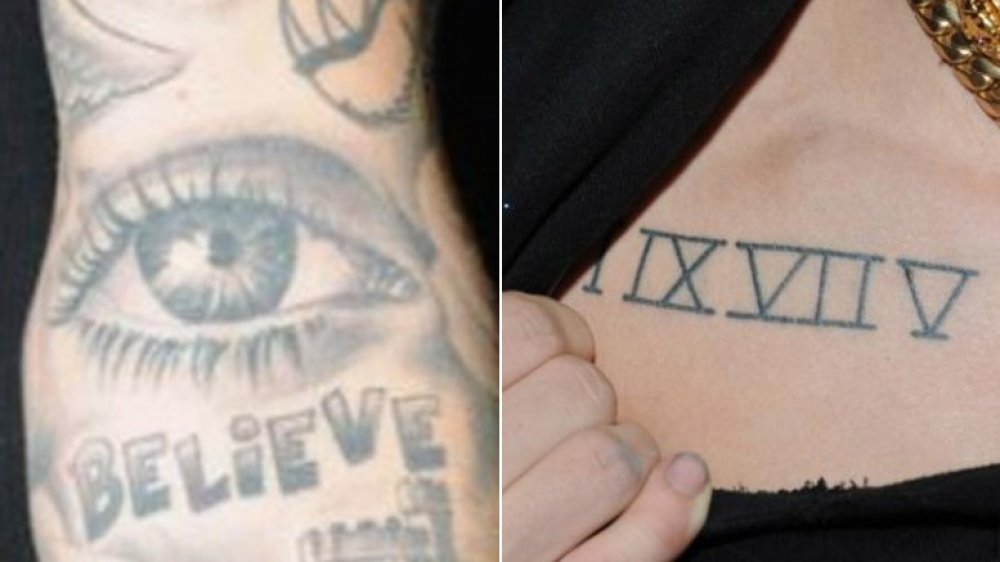 Tatouage des yeux de Justin Bieber, tatouage du chiffre romain de Justin Bieber