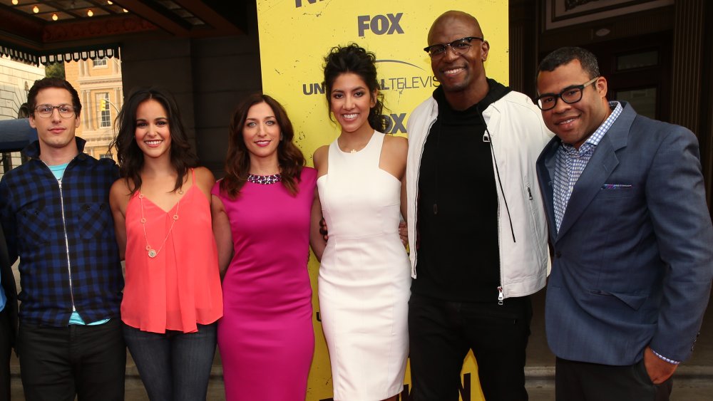 Andy Samberg, Melissa Fumero, Chelsea Peretti, Stephanie Beatriz, Terry Crews, Jordan Peele lors d’un événement Brooklyn Nine-Nine