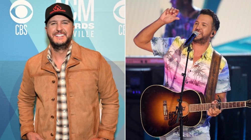 Luke Bryan dans une veste en daim, Luke Bryan dans une chemise hawaïenne