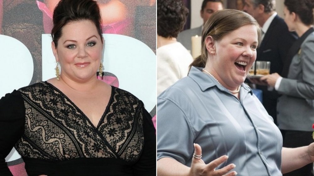 Image divisée de Melissa McCarthy à la première de Bridesmaids, et comme Megan Price dans Bridesmaids