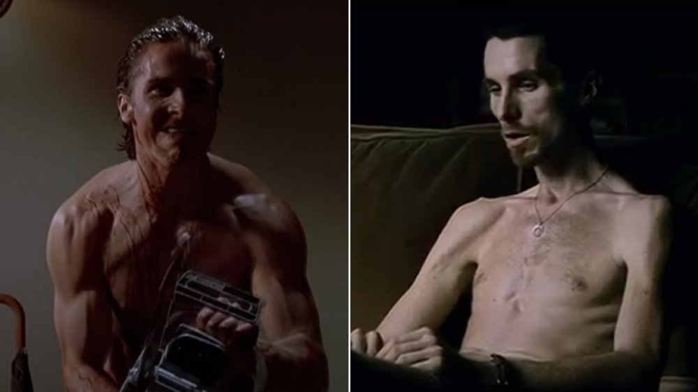 Christian Bale dans American Psycho à gauche, Christian Bale dans The Machinist à droite