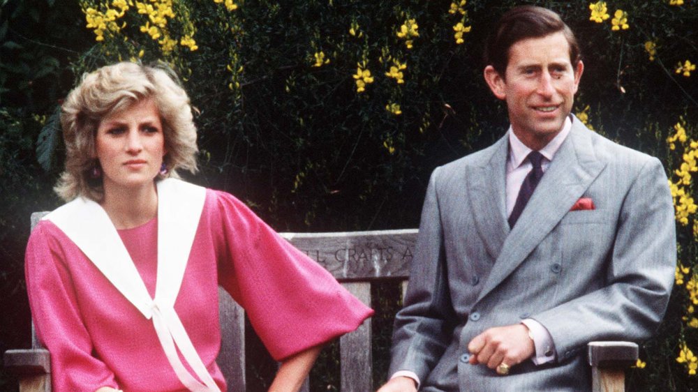 Princesse Diana et prince Charles s’asseyant loin l’un l’un l’autre sur un banc