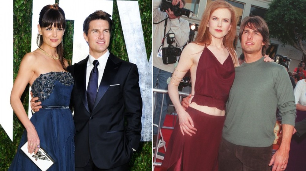 Tom Cruise posant avec Katie Holmes et Nicole Kidman; image fractionnée