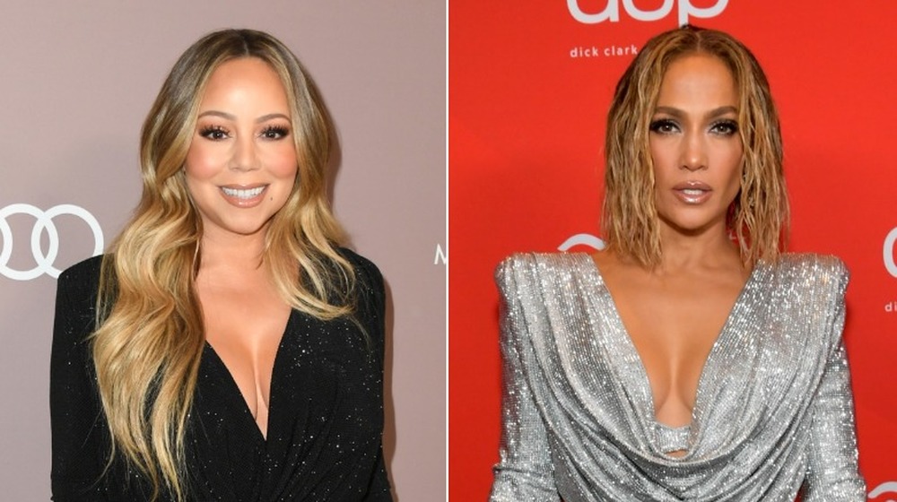 Mariah Carey souriante (à gauche), Jennifer Lopez fumante (à droite)