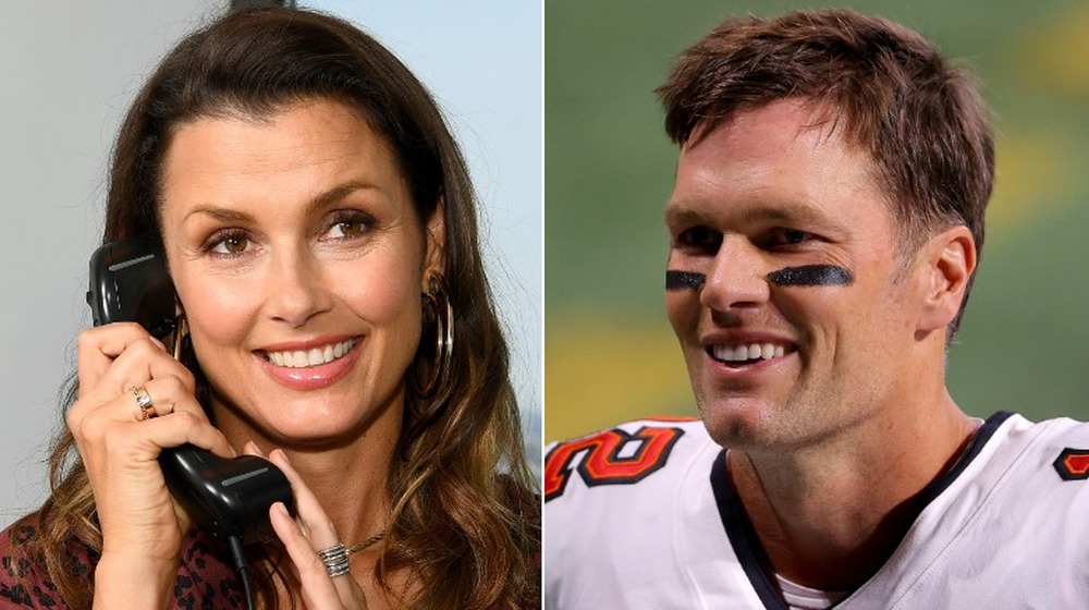 Bridget Moynahan souriant au téléphone, Tom Brady souriant