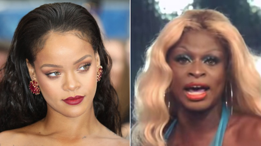 Rihanna posant et Symone de RuPaul's Drag Race chantant en image scindée