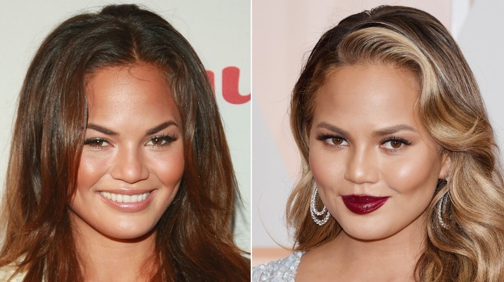 La jeune Chrissy Teigen; Aujourd'hui Chrissy Teigen avec des lèvres rouges