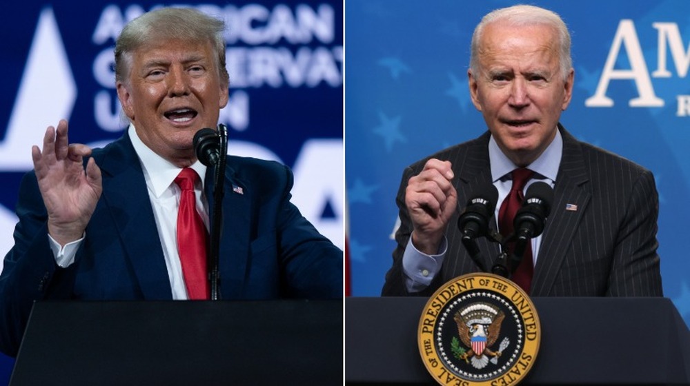 Donald Trump et Joe Biden s'expriment sur les podiums en image scindée