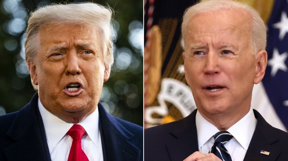 Donald Trump s'exprimant et Joe Biden s'exprimant 