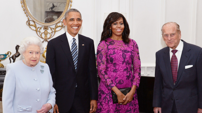 La reine Elizabeth II, Barack Obama, Michelle Obama et le prince Philip ensemble