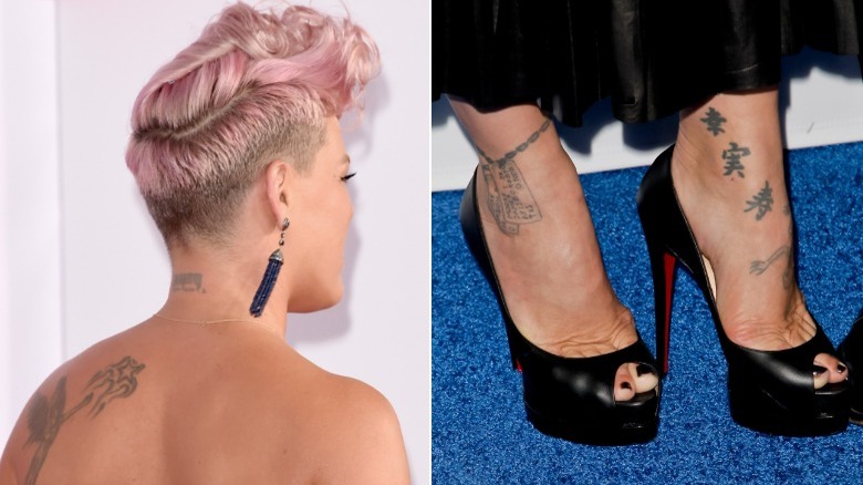 Tatouages ​​du cou et des pieds de Pink