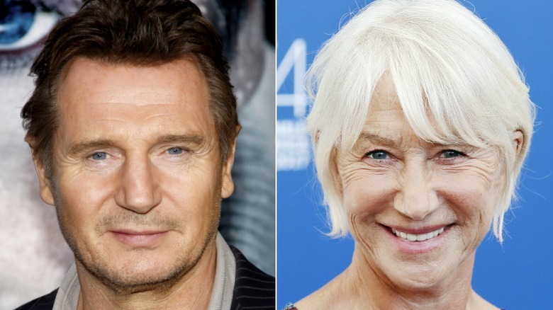 Liam Neeson et Helen Mirren souriant aux événements