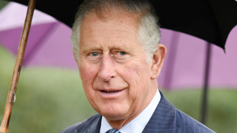 Le prince Charles tenant un parapluie