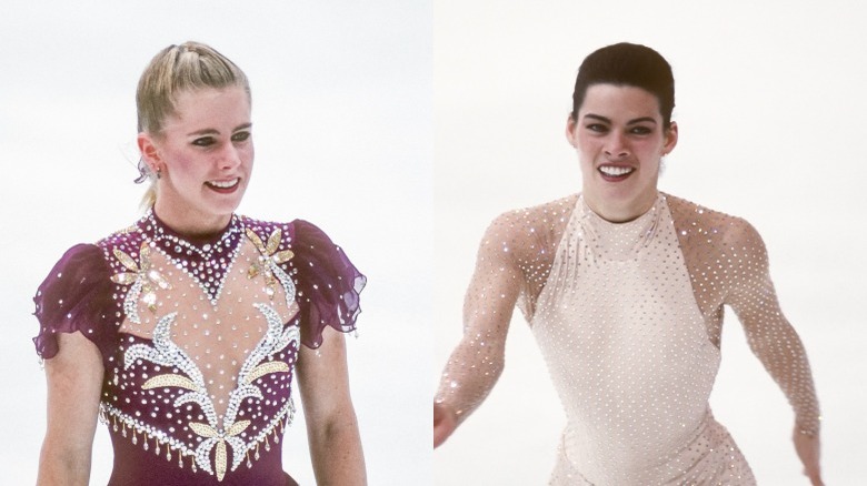 Tonya Harding et Nancy Kerrigan en tenues de patinage artistique