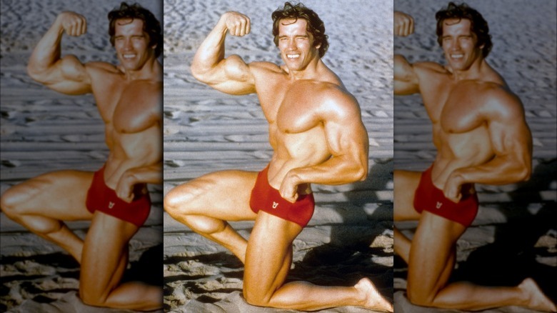 Arnold Schwarzenegger fléchit sur la plage