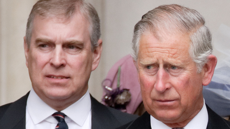 Le prince Andrew et le prince Charles fronçant les sourcils