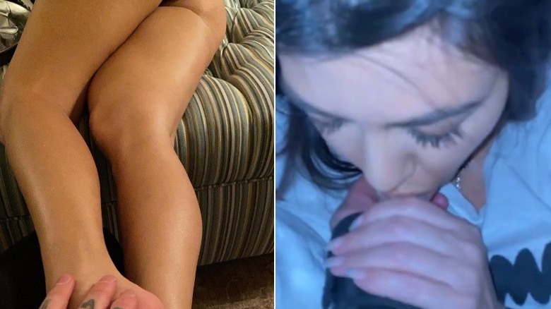 Les jambes de Kourtney Kardashian et suçant un pouce