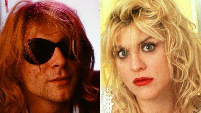 kurt cobain portant des lunettes de soleil, courtney aime les cheveux bouclés