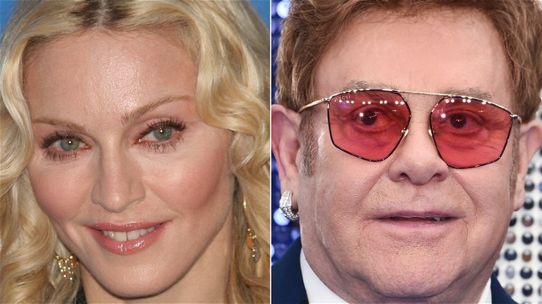 Madonna souriante, Elton John avec des lunettes rouges Gucci