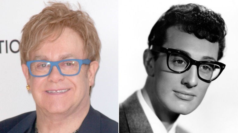 Elton John et Buddy Holly portant des lunettes en image fractionnée