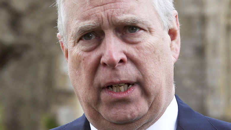 Le prince Andrew s'adressant aux journalistes