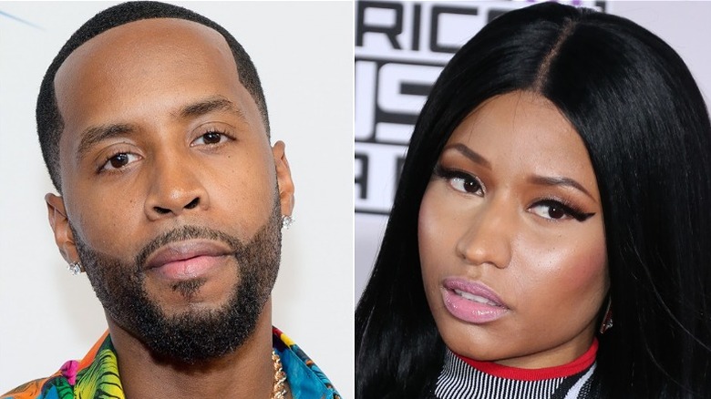 Safaree Samuels à l'air sévère, Nicki Minaj barbie rose rouge à lèvres