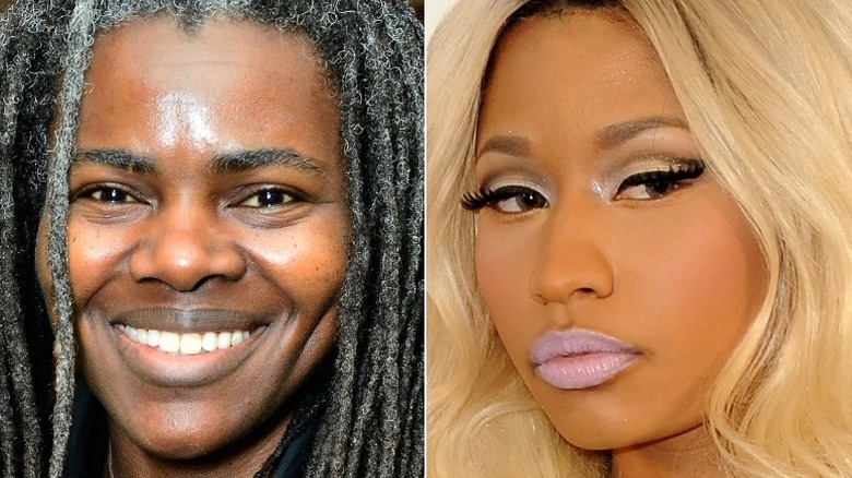 Tracy Chapman souriante, Nicki Minaj en maquillage légèrement chatoyant