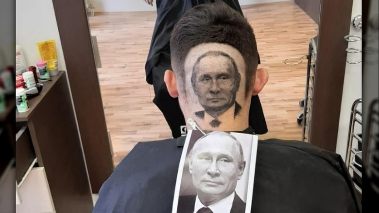 Portrait de Vladimir Poutine rasé sur la tête
