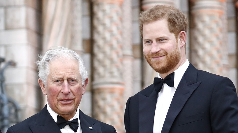 Le prince Harry debout à côté du prince Charles