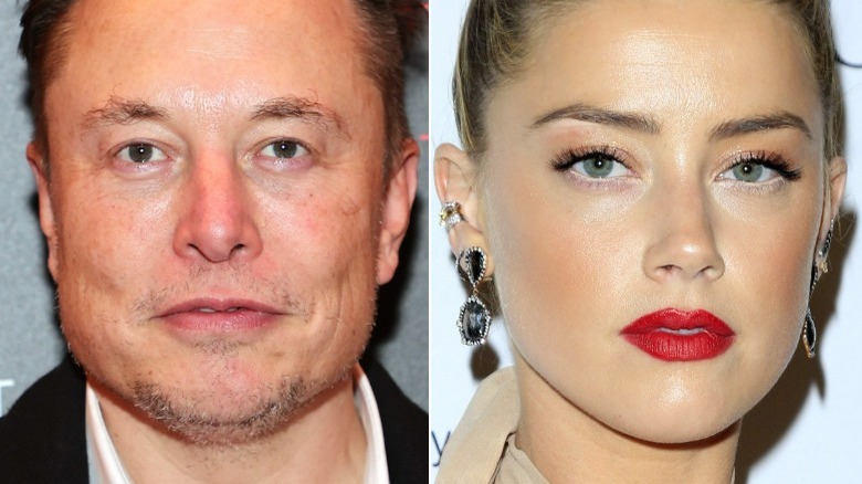 Elon Musk souriant, Amber Heard posant