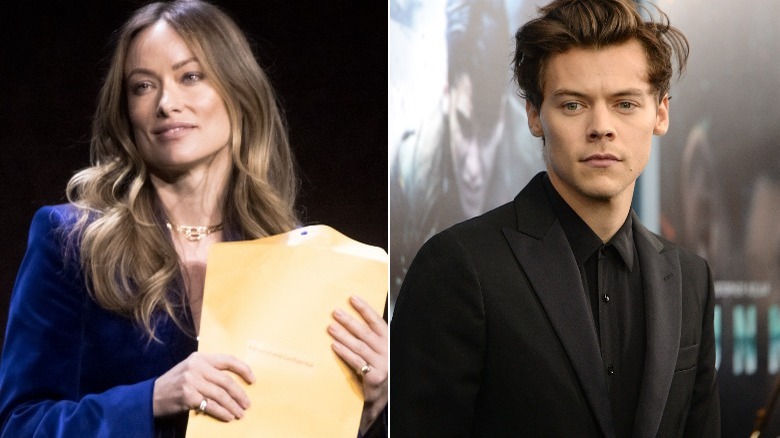 Olivia Wilde détient les documents juridiques sur scène, Harry Styles regarde