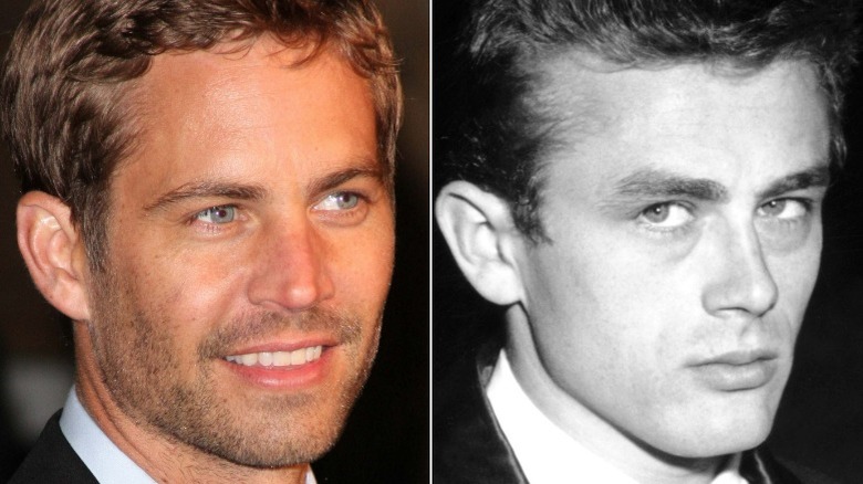 Paul Walker souriant, James Dean regardant à gauche