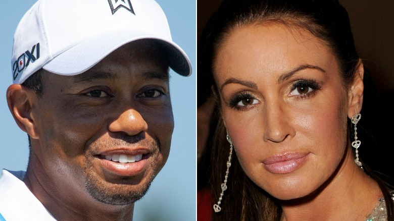 Tiger Woods souriant, Rachel Uchitel