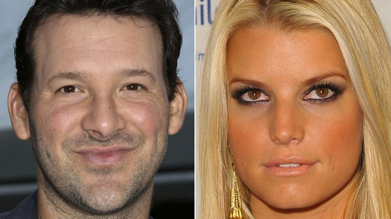 Tony Romo souriant, Jessica Simpson