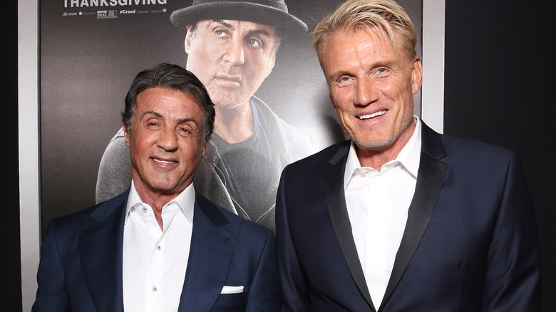 Sylvester Stallone, Dolph Lundgren souriant