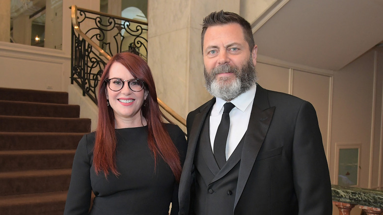 Megan Mullally, Nick Offerman souriant