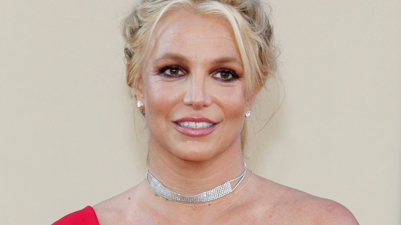 Britney Spears pose les cheveux relevés