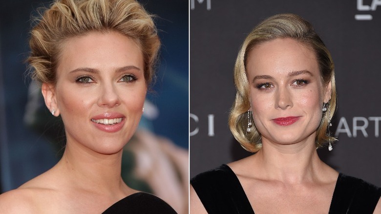 Scarlett Johansson et Brie Larson posant