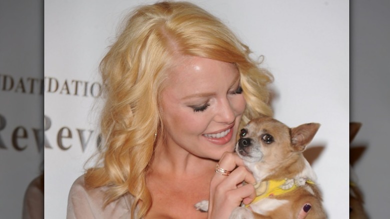 Katherine Heigl au gala de la fondation pour chiens, câlinant un chiot