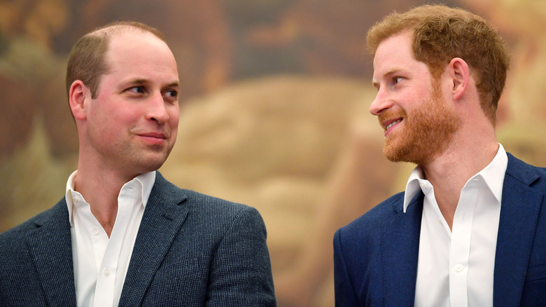 Le prince Harry et le prince William se regardent 