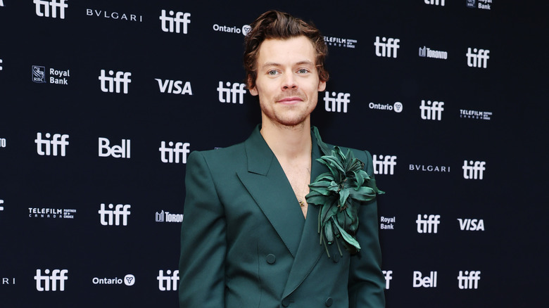 Harry Styles pose en blazer vert