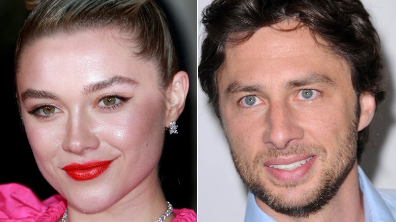 Florence Pugh et Zach Braff se partagent l'image, tous deux souriants