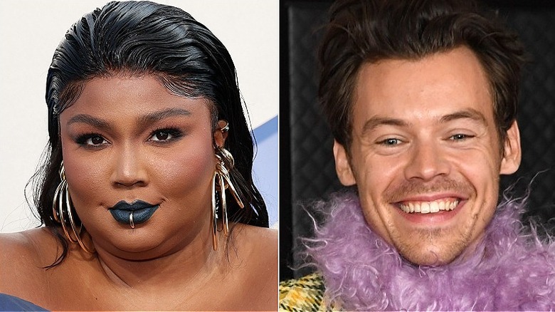 Lizzo souriant légèrement, Harry Styles souriant, photos séparées