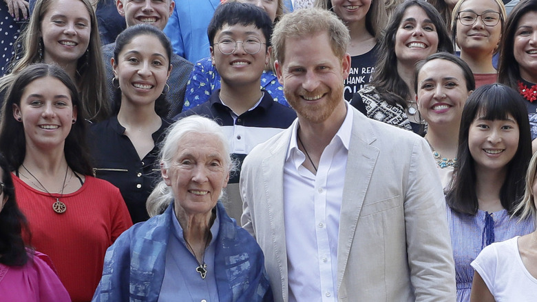 Jane Goodall et le prince Harry posant