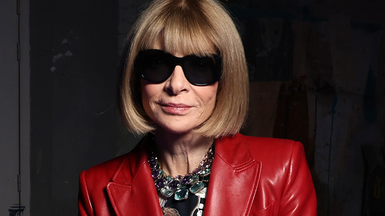 Anna Wintour portant des lunettes de soleil, posant