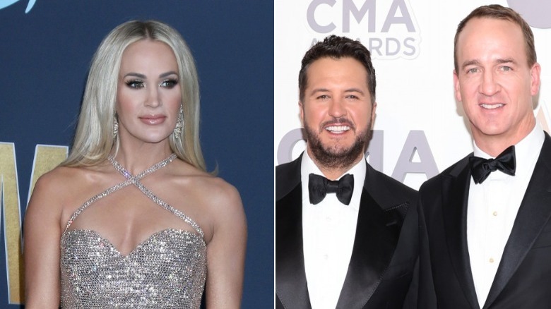 Carrie Underwood, Luke Bryan et Peyon Manning côte à côte